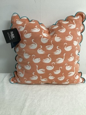NWT Piubelle Premiere Throw  Pillows 20 x 20 Swimming Swans Coral,Teal,White