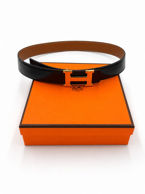 Hermes Reversible Belt 32mm Golden Brown and Black  Gold H Buckle size 85