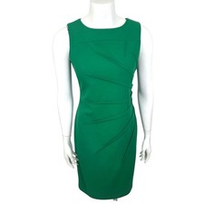 Calvin Klein Career Sheath Dress Womens 6 Green Sleeveless Knee Length Pleated