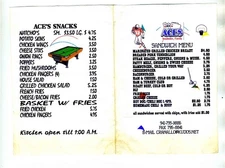 4 Aces Snacks and Sandwich Menu Bradenton Florida 