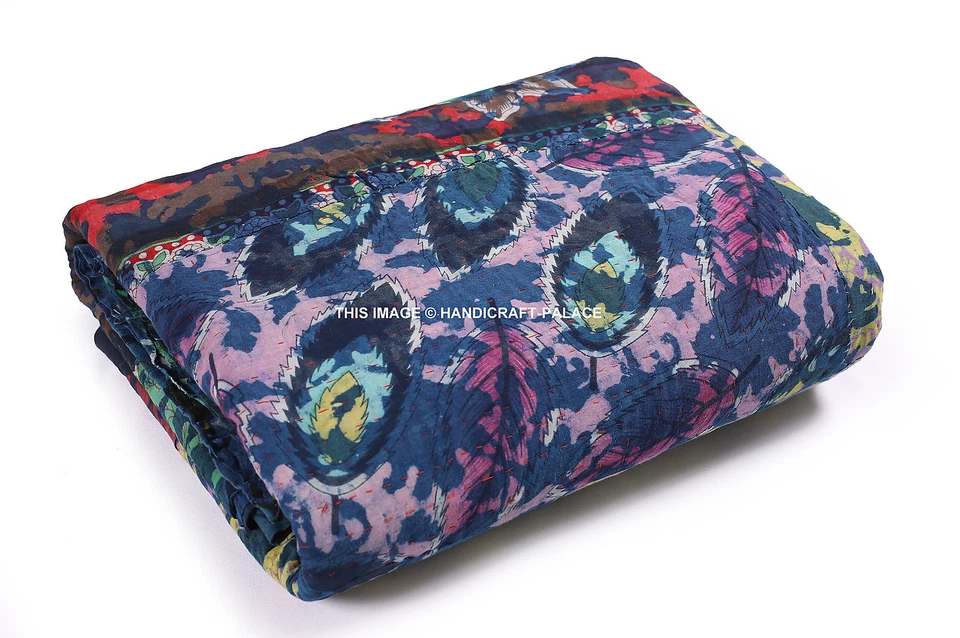 Manta antigua india vintage Sari Kantha bloque a mano estampado floral Foto 2 de 3