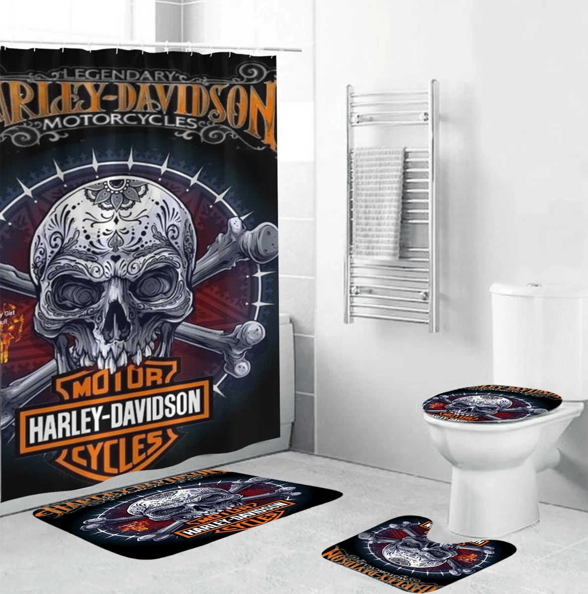 Harley Davidson Skull Motorcycle Shower Curtain Sets Bathroom Sets
