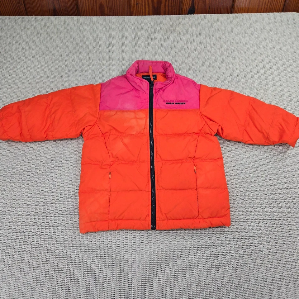 De Colección Polo Deportivo Plumón Puffer Chaqueta Niñas 3T Naranja Rosa Nylon Con Capucha Y2K Foto 2 de 4