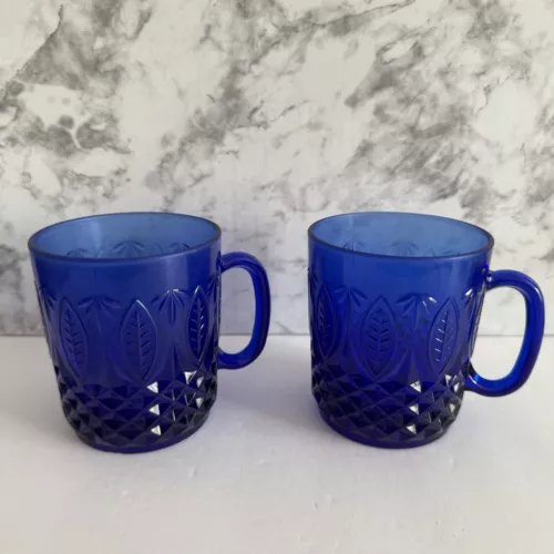 Vintage Avon Royal Sapphire Cobalt Blue 10oz Glass Mug Set Of 2, 10oz (Retired)