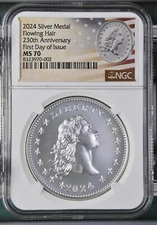 2024 FLOWING HAIR SILVER MEDAL NGC MS70 FIRST DAY OF ISSUE