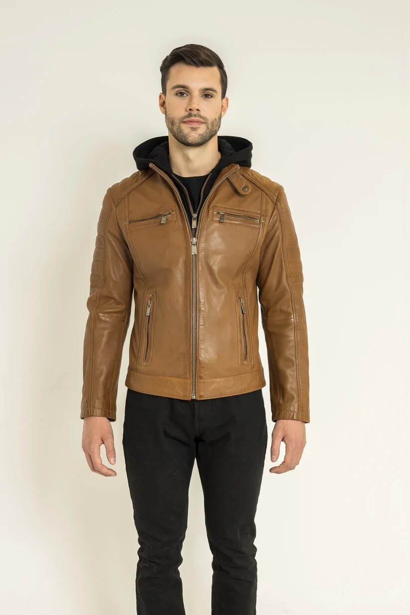 Mens slim fit jacket with fleece hood - second product detail image