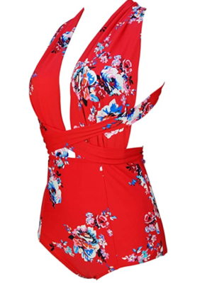 Cocoship Women Deep Cut High Waisted One Piece Swimsuit Multicolor Size XL  00014