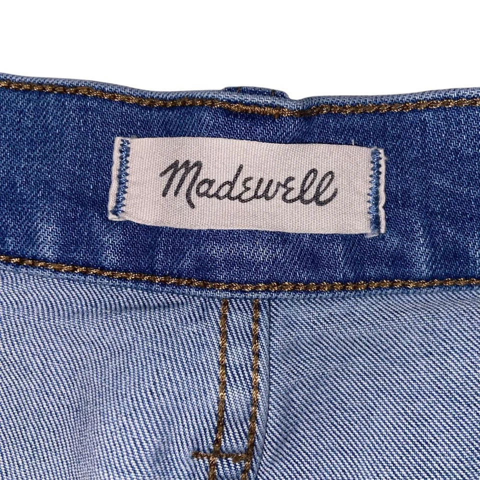 Shorts jeans feminino Madewell cintura alta botão mosca bainha crua lavagem média tamanho 31 - Imagem 3 de 4