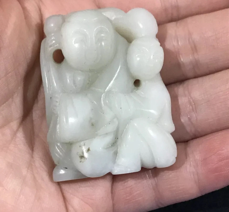 Lot 2 Antique Carved Chinese White Hetian Jade Carving Figures Qing Period 和合二仙 - Image 4 of 4