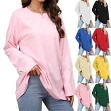 Womens Plain Sweatshirt Tunic Tops Ladies Autumn Casual Loose Blouse T Shirt  
