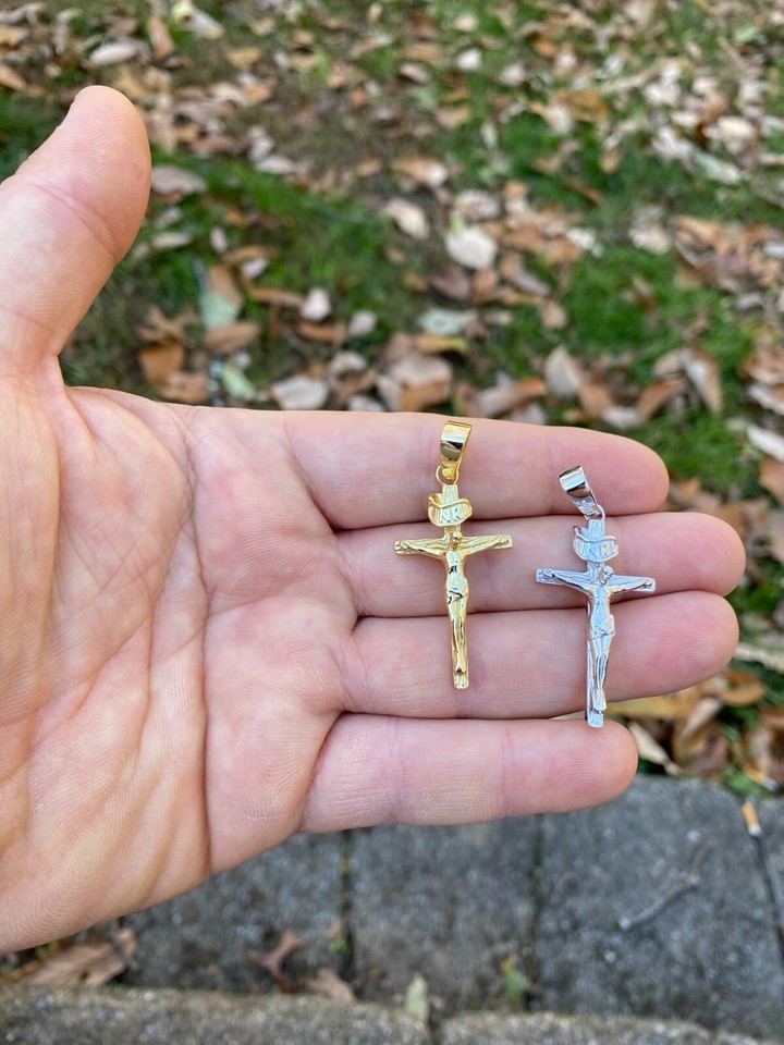 Real Solid 925 Sterling Silver Plain Inri Cross Jesus Crucifix Pendant ...