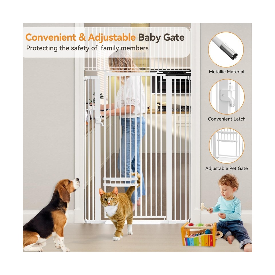 Extra Tall 72" Baby Gate with Cat Door Cat Gate for Doorway 30" to 39.
