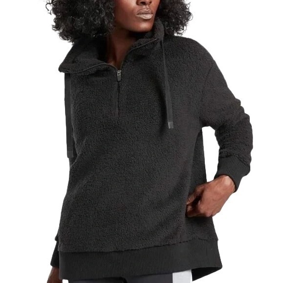 Athleta Talus Sherpa Half Zip Pullover Size XS Black 486996