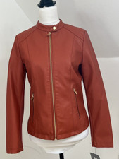 Andrew Marc Ny Faux Leather Biker Jacket Brown Orange Size S Zip Pockets