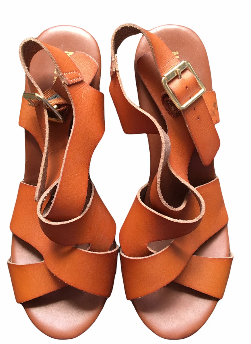 Mossimo Sandal Brown Faux Leather Studded Buckle Chunky Heels 8 eBay
