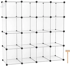 C&AHOME Cube Storage Organizer, 16-Cube Shelves 16-Cube, Transparent White 