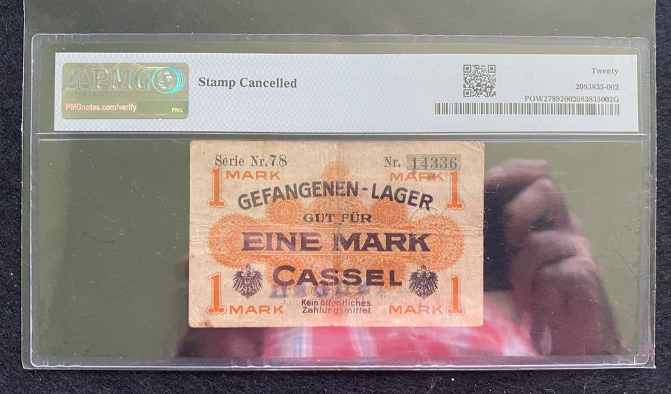 Alemania Primera Guerra Mundial Campos de Prisioneros de Guerra 1 Marca POW2789 1914-18 PMG 20 Muy Fino Primera Guerra Mundial Foto 2 de 2
