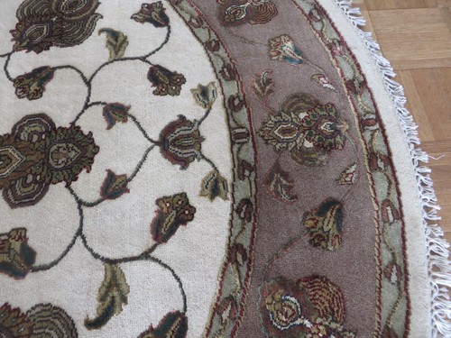 6 X 6 Round Hand Knotted Ivory Persian Agra With Silk Oriental Rug G5246 - Picture 3 of 12