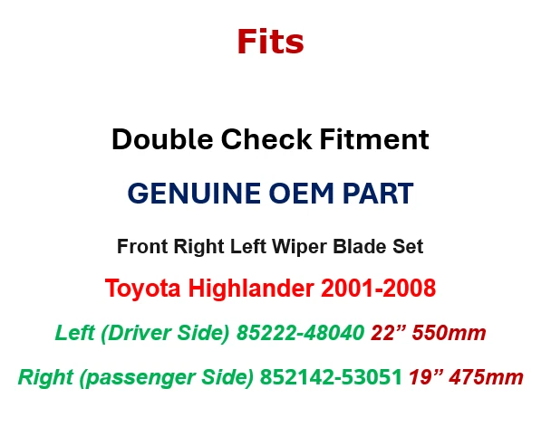 2001-2008 Toyota Highlander Front Right Left Wiper Blade Set GENUINE OEM PART - Image 2 of 4