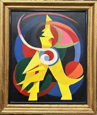 Hand Made Oil Antique Abstract Painting, Suprematism Art, Framed