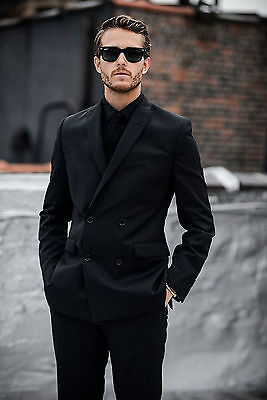 Men New Black Double Breasted Designer Wedding Grooms Casual Suit