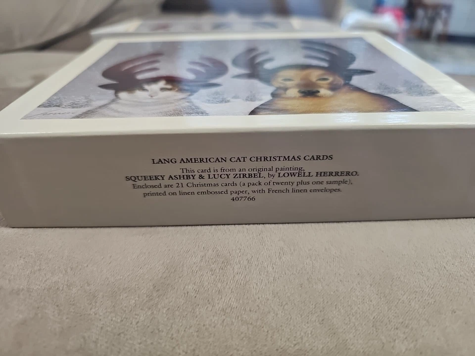 Lang American Cat Dog Christmas Cards 21 Boxed Art by Lowell Reindeer Antlers - Image 2 of 4