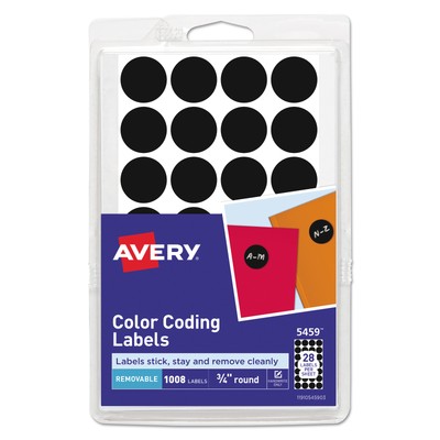 Avery Handwrite Only Removable Round Color-Coding Labels, 3/4'' dia, Black, 1008/