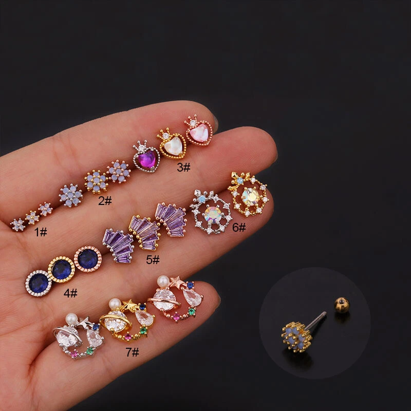 Crystal Nail Ear Pin Zircon Eardrop Crown Earrings Gemstone Ear
