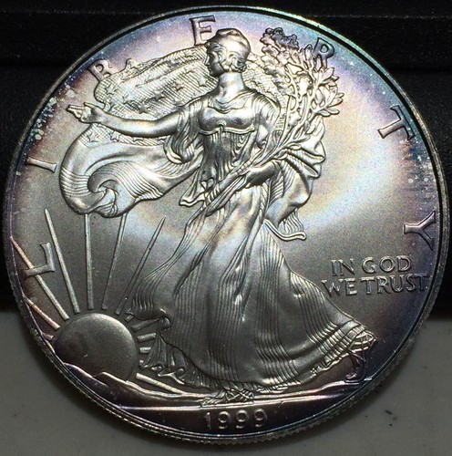 Silberadler mit ATEMBERAUBENDEM REGENBOGENTON. 1999.  Juwel Stgl. - Bild 1 von 2