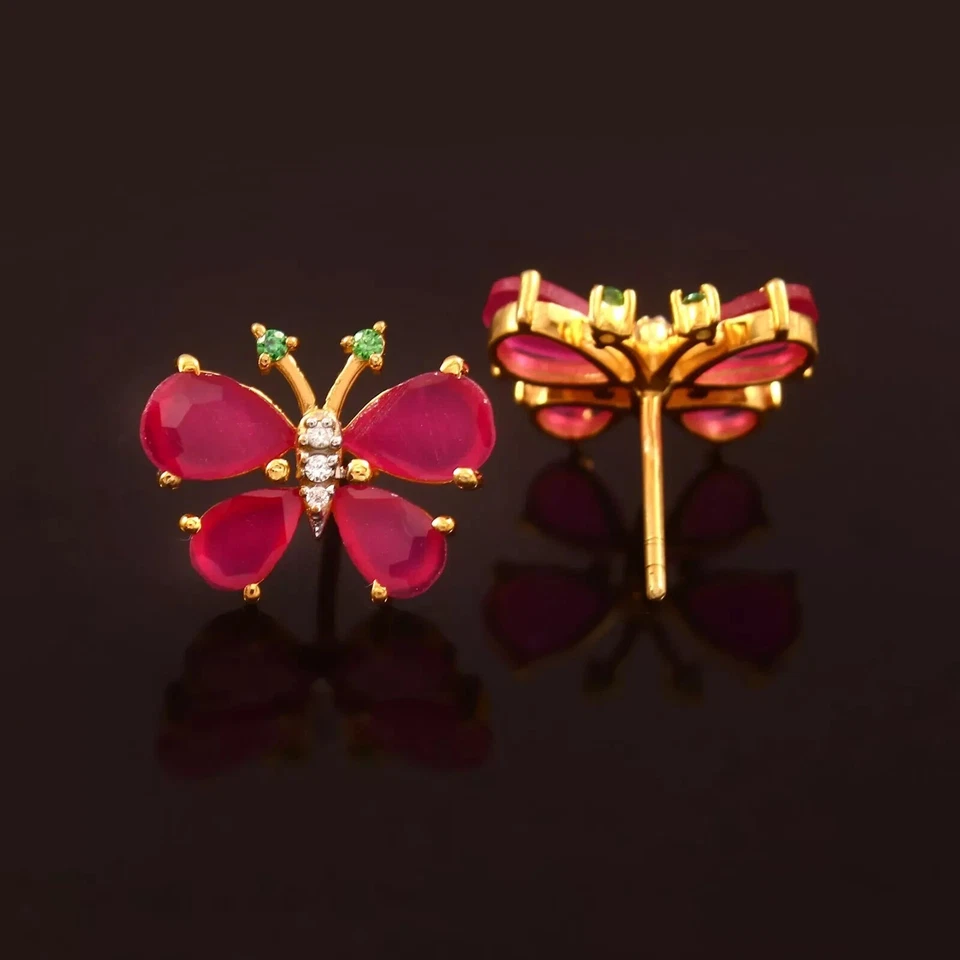 Designer Butterfly Diamond Earring Ruby Gemstone 925 Sterling Silver Earring - Image 3 of 3