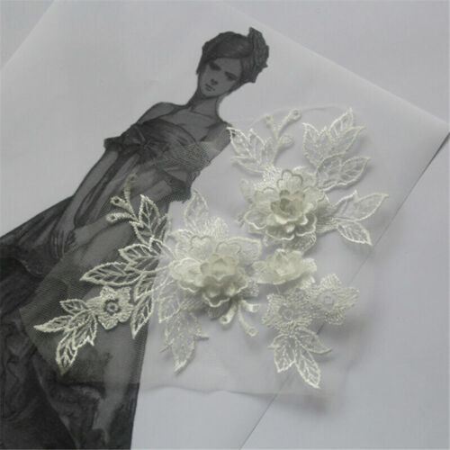 2pcs 3D Embroidery Flower Lace Bridal Applique Lace Tulle Wedding Dress Decor - Picture 20 of 20