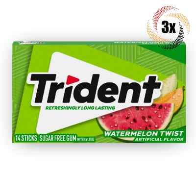 3x Packs Trident Watermelon Twist Sugar Free Chewing Gum - 14 Sticks Per Pack