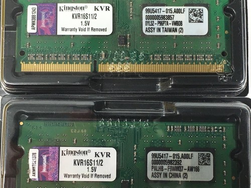 Kingston 4GB (2x2GB) SODIMM RAM 1Rx8 PC3-12800 KVR16S11/2 - Picture 2 of 3