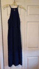 Lulus Halter Midi Dress Navy Blue Slit Lined Zip Slinky Glamour Evening Small