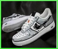 Custom Air Force 1 Metallic Black Gray Cartoon/Air Force 1 Custom Shoes NEW