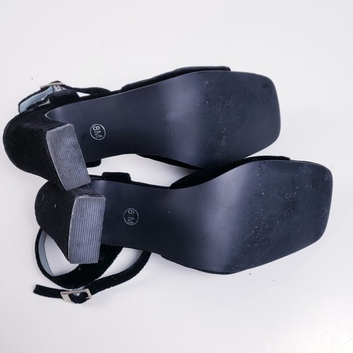 VTG 90s Y2K No Restrictions Women's 8 Black Velvet Open Toe Sandals Chunky Heel - Picture 8 of 10