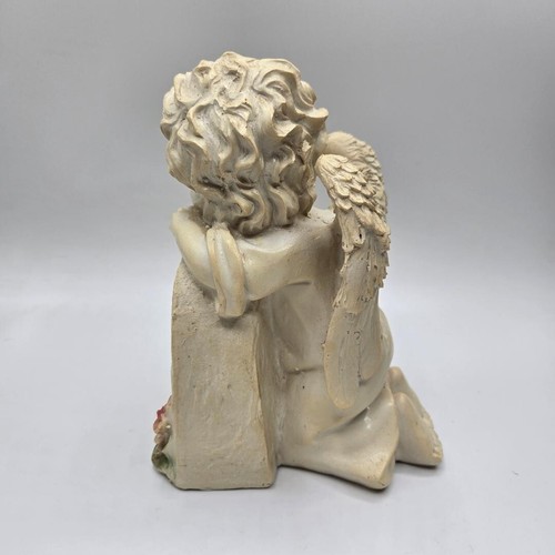 Cherub Angel Figurine Resting on a Memorial Garden Stone Grave 7" H x 3.5" W EUC - Picture 5 of 10