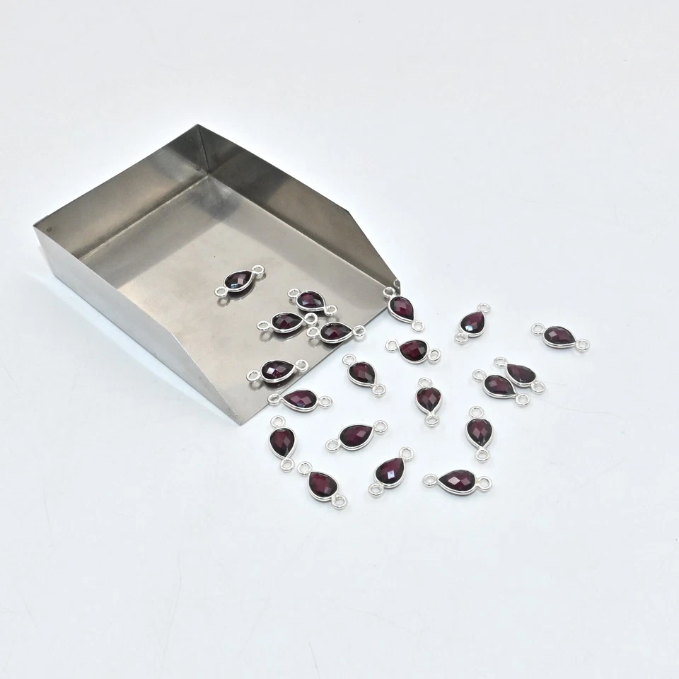 Bisel briolette granate pera conector doble joyas de piedras preciosas de plata de ley 925 Foto 3 de 4