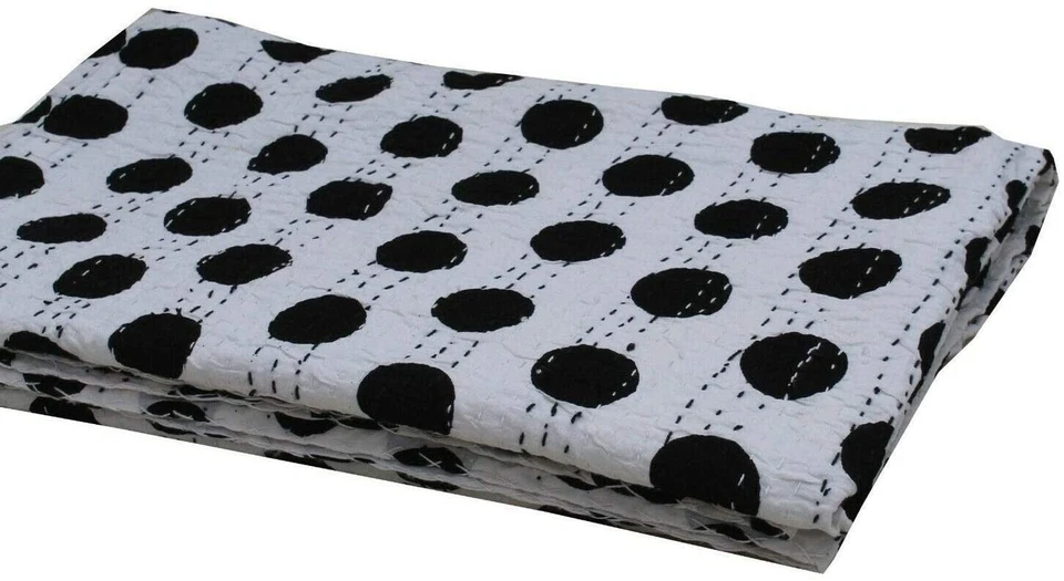 Indian Bedspread Polka Dot Print Kantha Quilt King Size Coverlet Handamde Gudari - Image 3 of 4