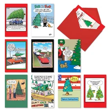 10 Asst'd Set Funny Christmas Cards w/Envelopes (10 Designs) Fun Festive Trees