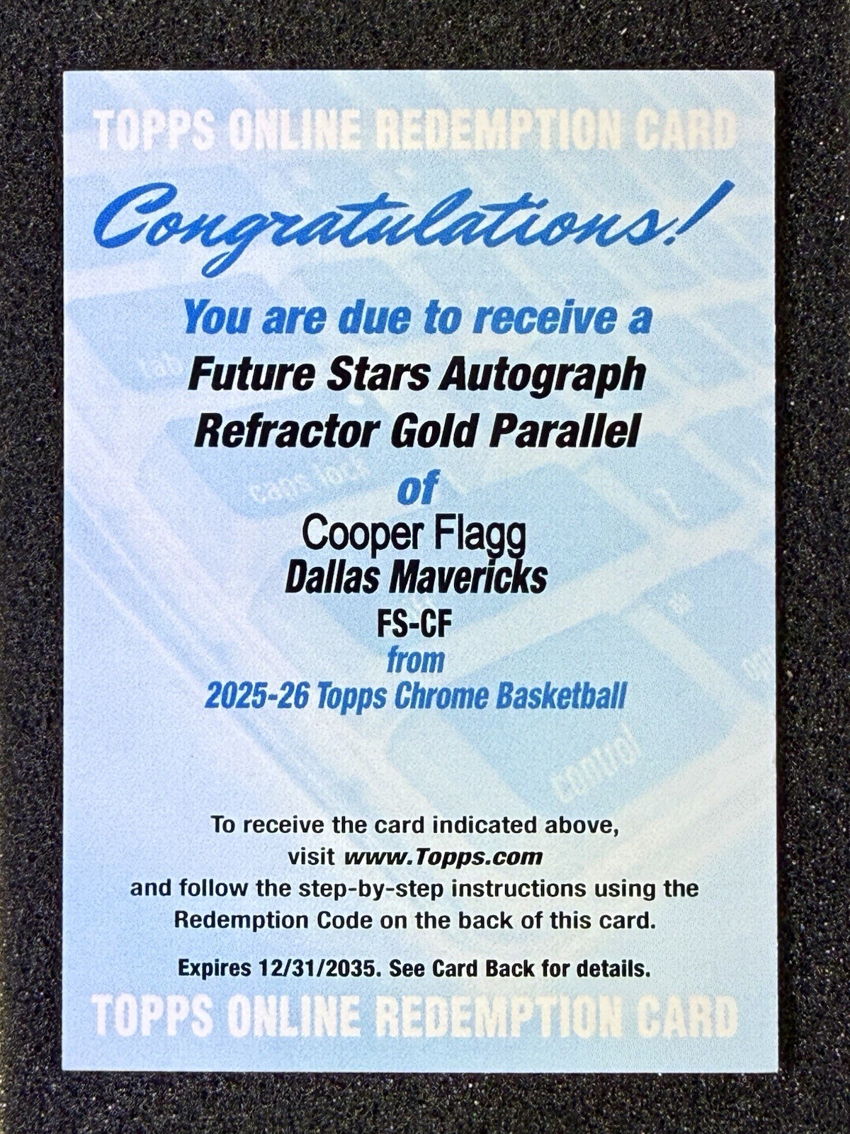 2025-26 Topps Chrome Cooper Flagg Future Stars Auto Gold RC Redemption /50