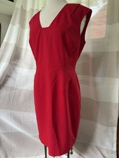 CALVIN KLEIN Sheath Dress Sz 12 Red Solid Sleeveless V-Neck Fully Lined Career