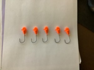 Fishing Jigs 1/2oz Tear Drop with Keeper Blaze Orange VMC Hooks Set of 5