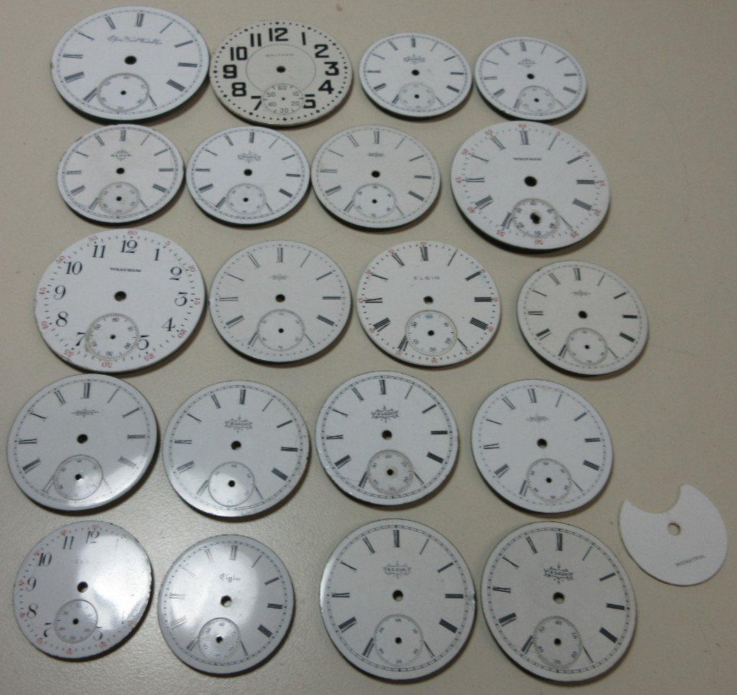 WALTHAM LOT WATCH WATCHMAKER REPLACEMENT PARTS  ELGIN  #1 VTG DIALS POCKET OF - vintagewatches.pk