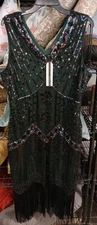 Babeyond Dress 2XL Black Green Flapper Beaded Sequin Fringe Swing 1920 Style NWT