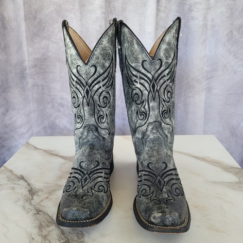Circle G Embroidered Butterfly Cowgirl Boots Women's Size 10 M Black/Gray - Picture 3 of 21