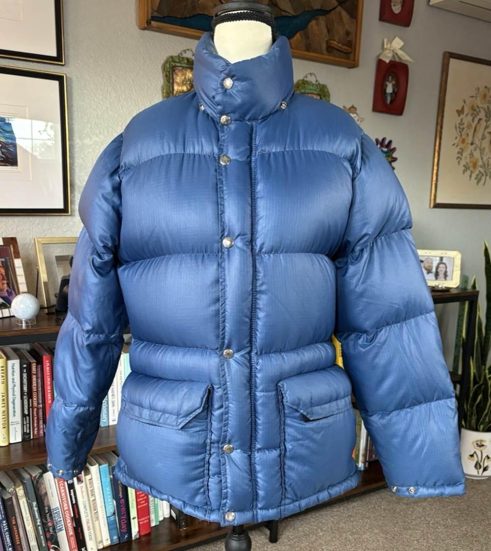 VTG The North Face Brown Label Down Puffer Jacket Blue Ripstop USA 