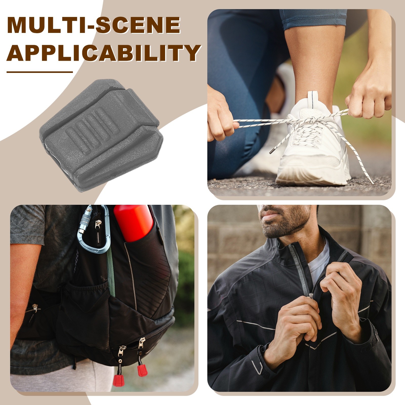 0.5" Zipper Pull Cord Lock, Plastic Shoe Lace End Clips, 12 Pack Gray