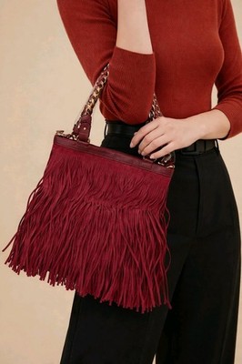 Heritage West Fringe Crossbody Bag In Wine Color NWT Never Used