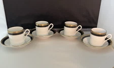Set Of 4 Demitasse Cup & Saucer Palermo Black Gold RICHARD GINORI Italy Espresso